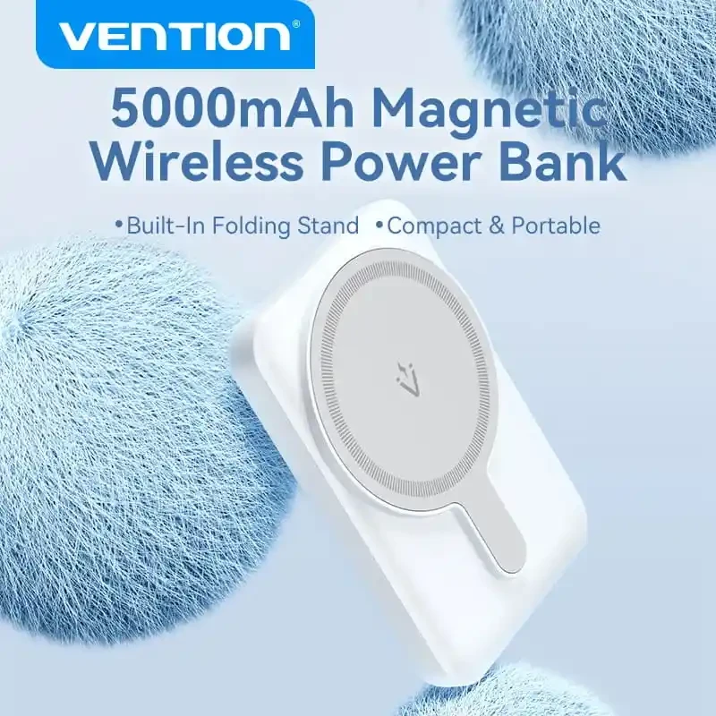 Magnetyczny Powerbank bezprzewodowy Vention FHS 5000mAh Niebieski