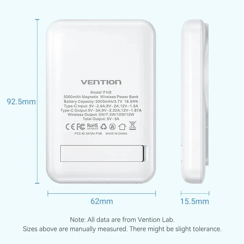 Magnetyczny Powerbank bezprzewodowy Vention FHS 5000mAh Niebieski