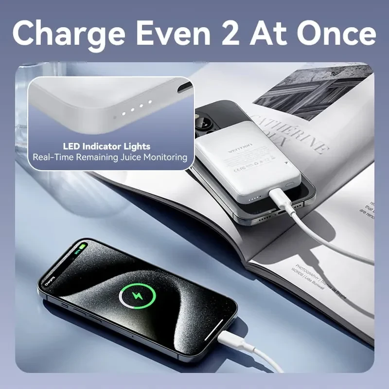 Magnetyczny Powerbank bezprzewodowy Vention FHS 5000mAh Niebieski