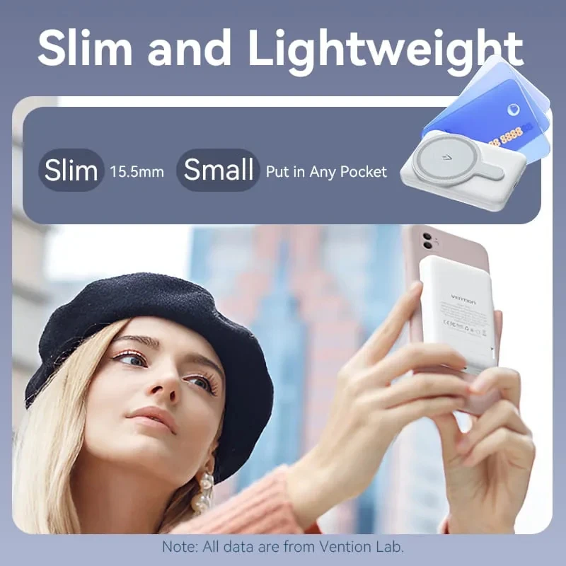 Magnetyczny Powerbank bezprzewodowy Vention FHS 5000mAh Niebieski