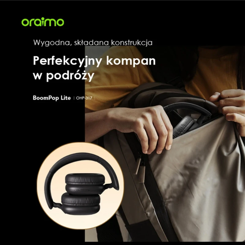 Oraimo Bezprzewodowe Słuchawki Nauszne Bluetooth BoomPop Lite Czarne
