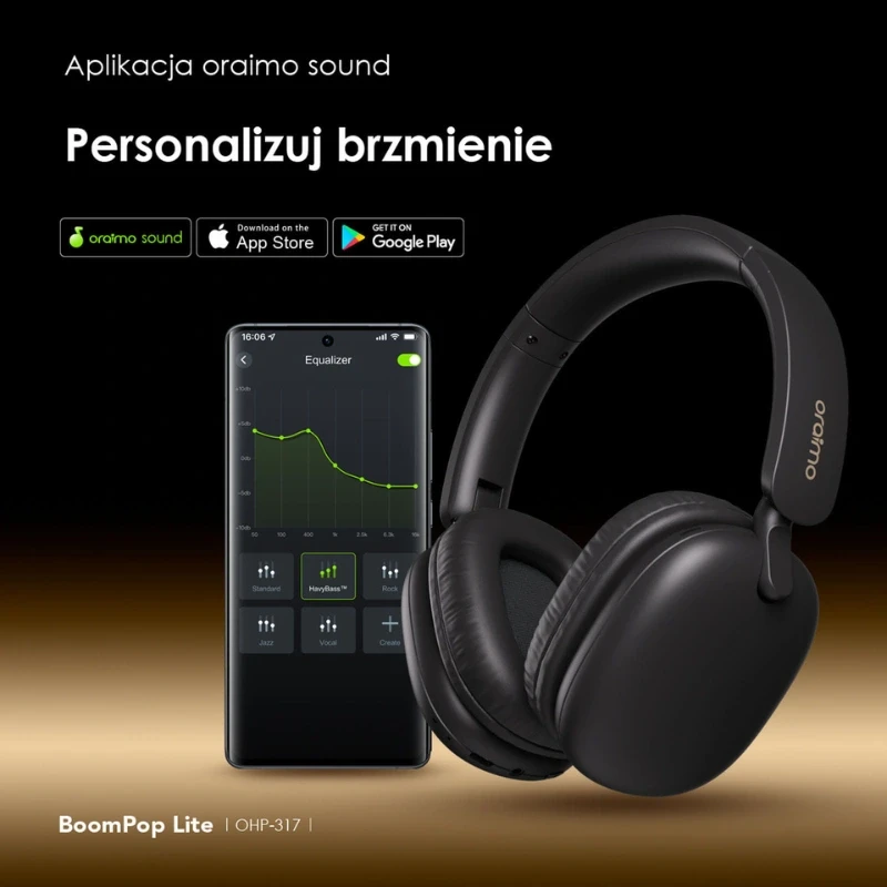 Oraimo Bezprzewodowe Słuchawki Nauszne Bluetooth BoomPop Lite Jasno Złote