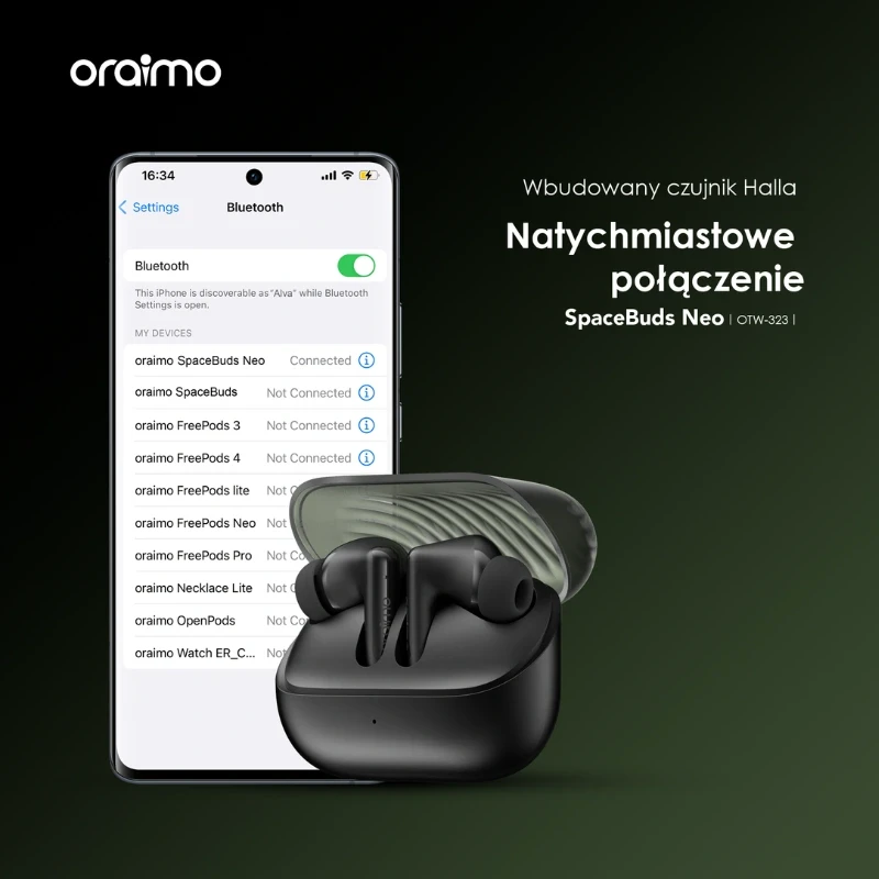 Oraimo słuchawki bezprzewodowe douszne SpaceBuds Neo Zielone