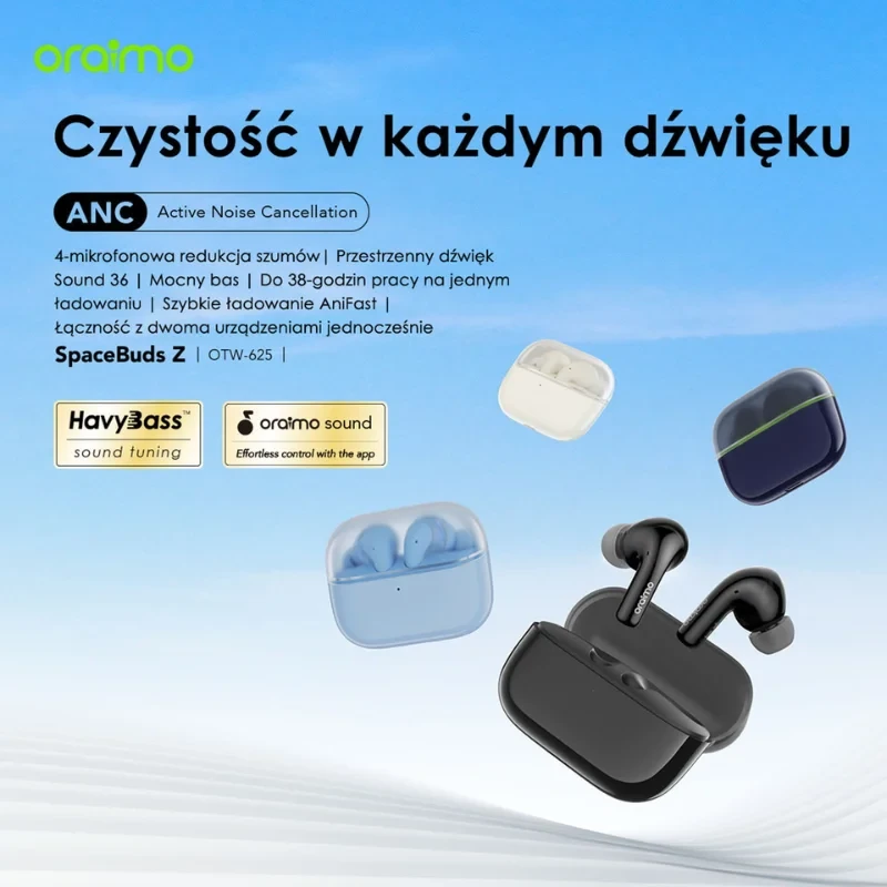 Oraimo słuchawki bezprzewodowe douszne SpaceBuds Z granatowe ANC