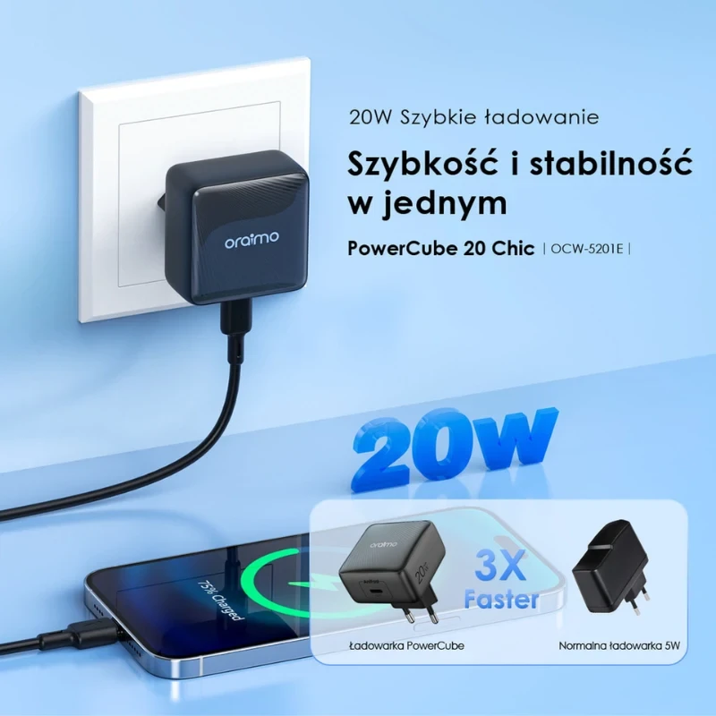 Oraimo ładowarka sieciowa 20 Chic Biała GaN 20W