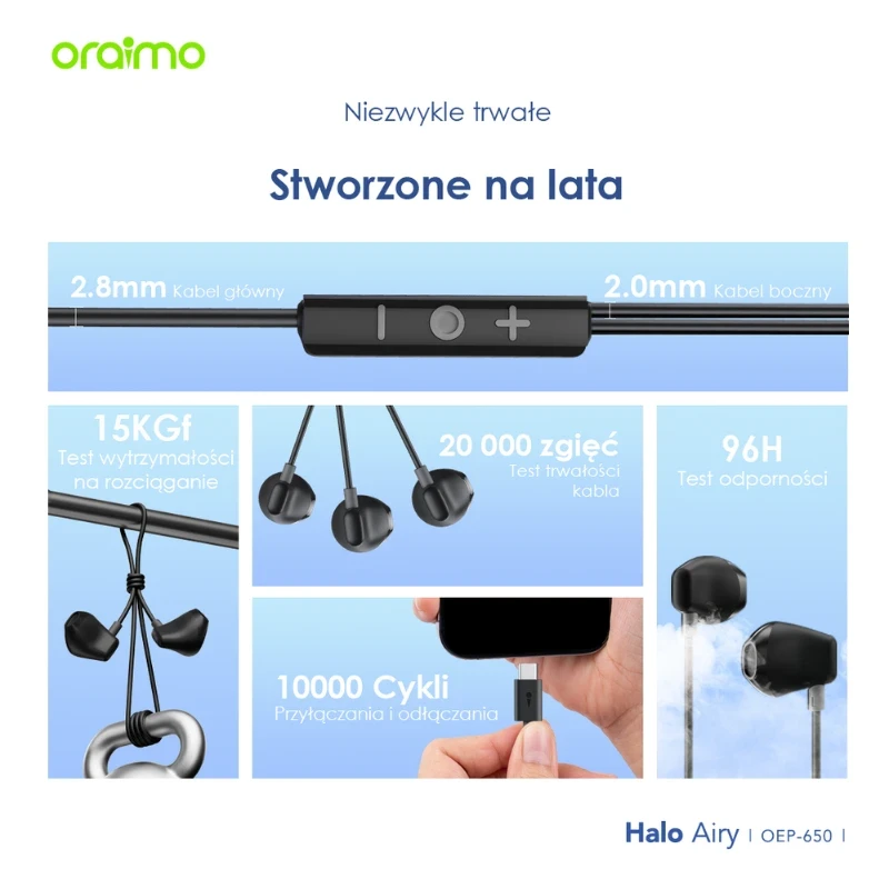 Oraimo słuchawki douszne przewodowe Halo Airy czarne USB-C