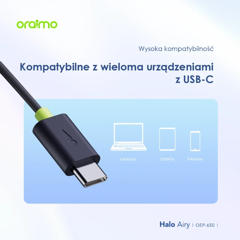 Oraimo słuchawki douszne przewodowe Halo Airy czarne USB-C