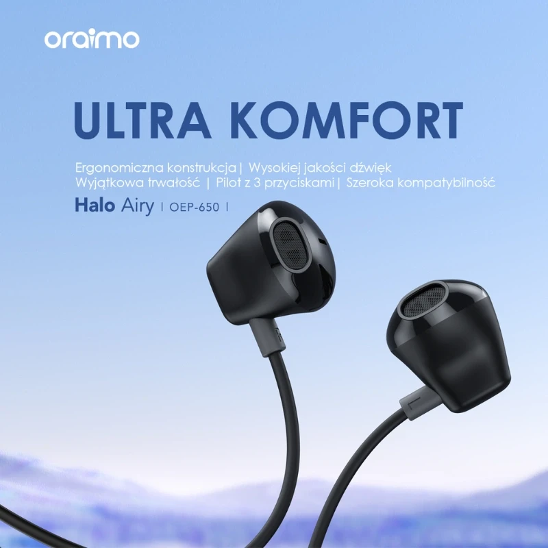 Oraimo słuchawki douszne przewodowe Halo Airy niebieskie USB-C