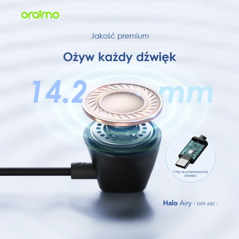 Oraimo słuchawki douszne przewodowe Halo Airy niebieskie USB-C