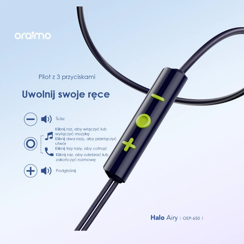 Oraimo słuchawki douszne przewodowe Halo Airy niebieskie USB-C