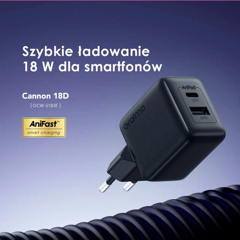 Oraimo Ładowarka sieciowa 18W USB-A + USB-C Cannon 18D