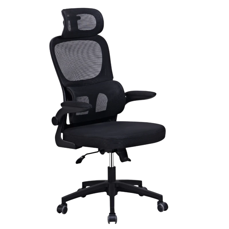 Breeze 8B – widok z prawej strony, czarny fotel biurowy z regulacją i mechanizmem bujania