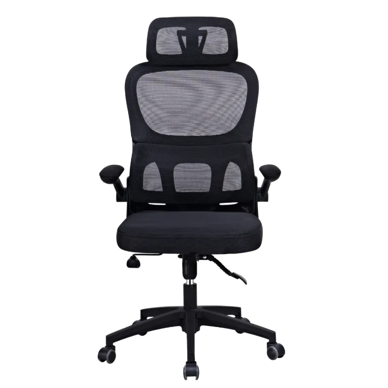 Fotel biurowy EP – Breeze 8B, ergonomiczny z funkcją bujania – widok z przodu, czarny i obrotowy