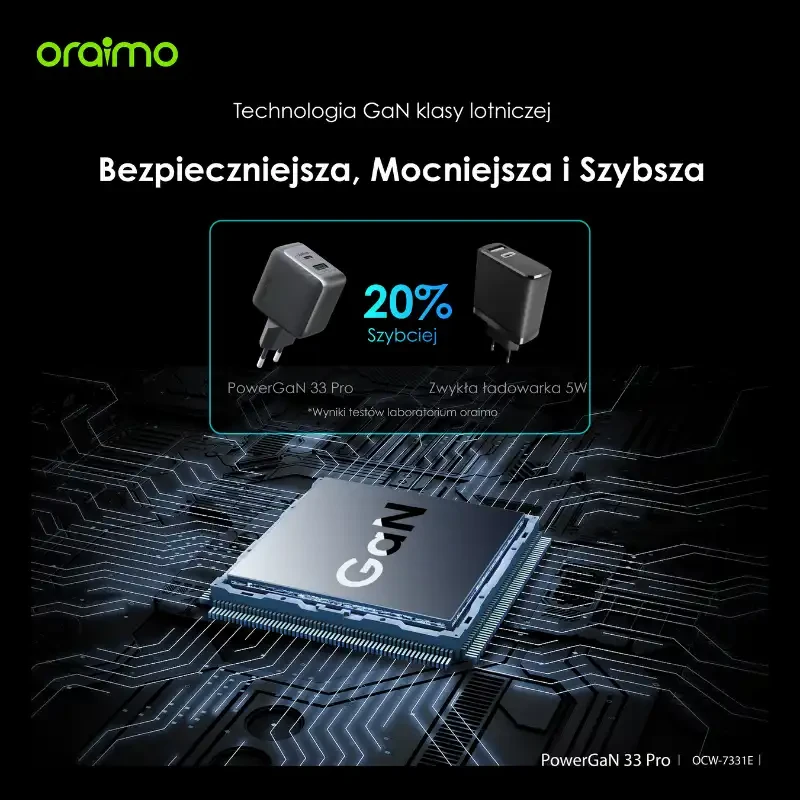 Oraimo Ładowarka sieciowa PowerCube GaN 33 Pro USB-A + USB-C podwójna Szybkie ładowanie