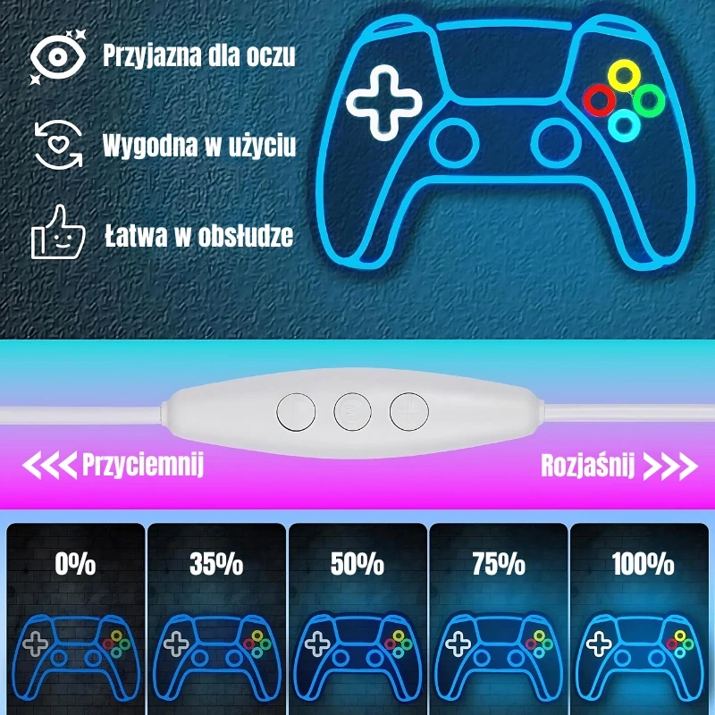 Neon-LED-PS5-Controller-Gamepad-Regulacja-jasności-USB-11.webp