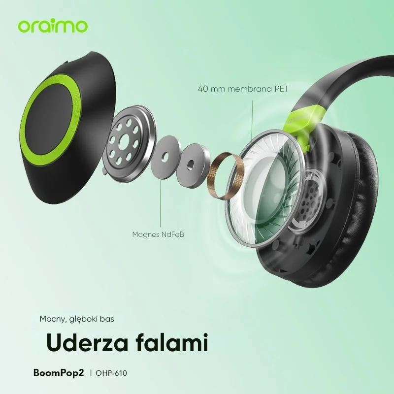 Oraimo Słuchawki Bezprzewodowe Nauszne Bluetooth ENC BoomPop 2 Czarne