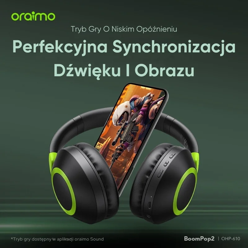 Oraimo Słuchawki Bezprzewodowe Nauszne Bluetooth ENC BoomPop 2 Czarne