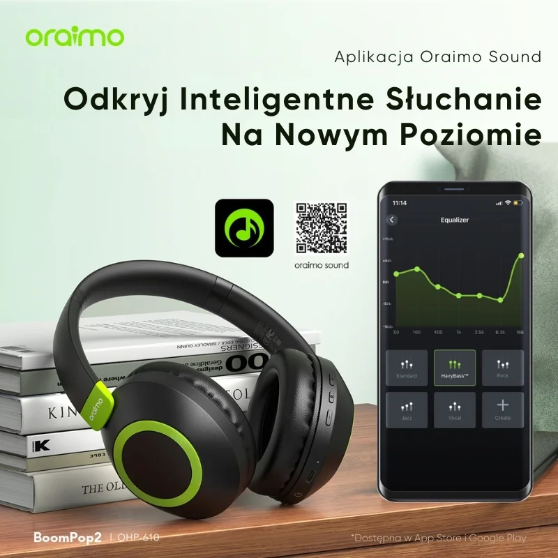 Oraimo Słuchawki Bezprzewodowe Nauszne Bluetooth ENC BoomPop 2 Czarne