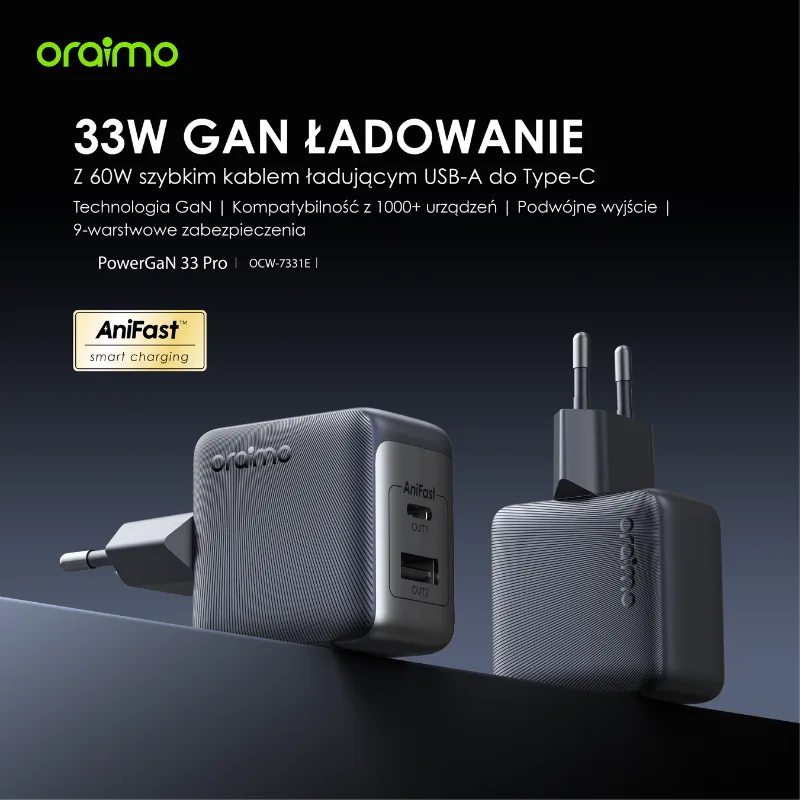 Oraimo PowerGaN 33 Pro – ładowarka GaN 33W
