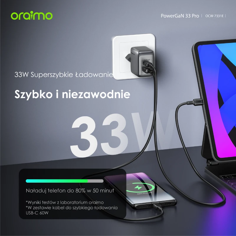 Szybkie ładowanie Oraimo PowerGaN 33 Pro
