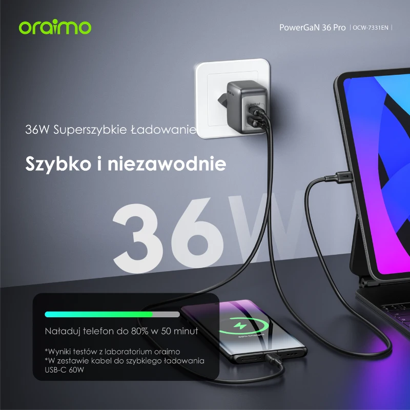 Szybkie ładowanie Oraimo PowerGaN 33 Pro